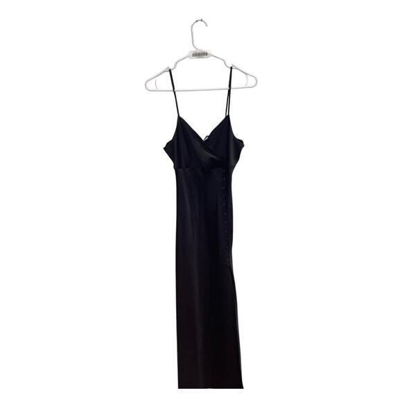 Womens‎ S Zara Black Satin Slip Maxi Dress Spaghetti Strap Side Slit Festival - Picture 3 of 6